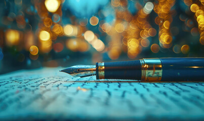 Close up of a fountain pen with shallow depth of field and bokeh.Generative AI - obrazy, fototapety, plakaty