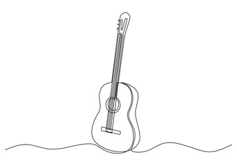 One line drawing of classic guitar design. Classical jazz music instrument. Vector illustration simple continuous outline style.