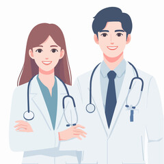 flat design illustration of a specialist doctor couple in medical wear