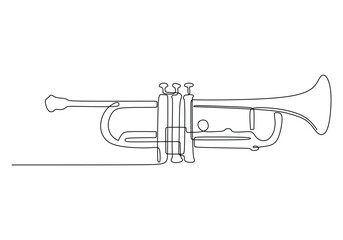 One line drawing of trumpet design. Classical jazz music instrument. Vector illustration simple continuous outline style. © berkahlineart