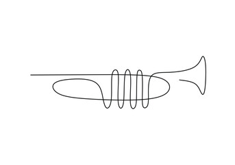 One line drawing of trumpet design. Classical jazz music instrument. Vector illustration simple continuous outline style. © berkahlineart