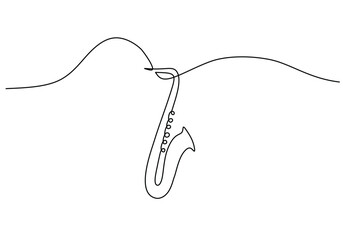 Saxophone one line drawing. Continuous hand drawn outline jazz classical music instrument. Blowing tools for player.