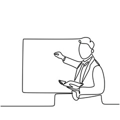 Man bring book doing presentation and teaching in one line design. business presentation and teaching vector illustration,