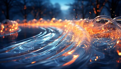 Abstract background of light trails on the water. 3d rendering, 3d illustration.