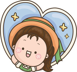 a vector of a cute girl with a heart shape behind it