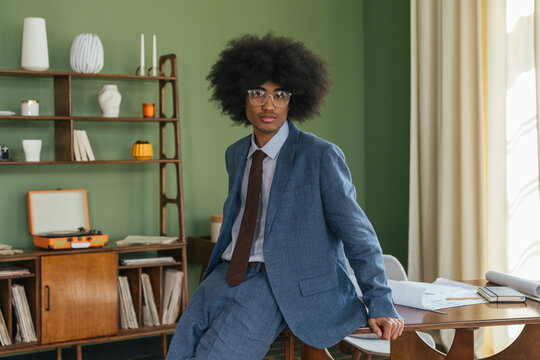 retro stylised shoot, man at office