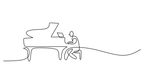 musician playing the piano. One line drawing vector. concept composer performs concert.