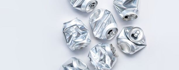 Aluminum broken cans. Sorting garbage for recycle.