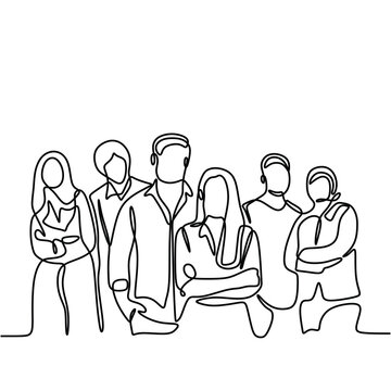 recommend clip art: Business people group in continuous one line art drawing. Business job career vector illustration editable stroke.