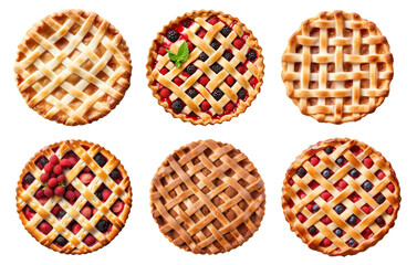 Set of pies with apples and berries isolated on transparent background