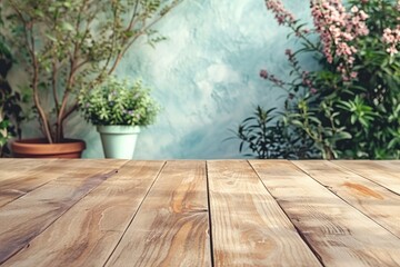 Spring or summer hardwood flooring background with Empty wooden table