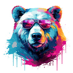Polar bear head wear sunglasses on a clean background, Png for Sublimation Printing, T-shirt Design Clipart, DTF DTG Printing, Wild Animals, Illustration, Generative AI..