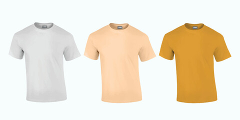 Men's t-shirt mockup, Set of brown, white and colored t-shirts templates design. front view shirt mock up. vector illustration