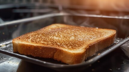 Toast is placed in a pan. Commercial photography studio for advertisements.