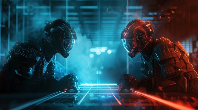 A fierce rivalry is evident as two teams face off in a heated match. The tension in the room is palpable as both sides analyze and anticipate their opponents next moves hoping