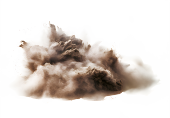 Abstract brown powder splattered on white transparent background. Abstract design of color dust cloud against