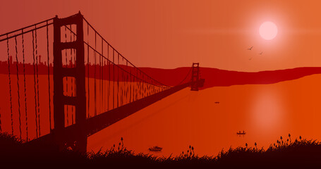Fototapeta premium Silhouette of the Golden Gate Bridge - Beautiful 2D Landscapes