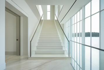 interior of new luxury house, staircase view from the second floor