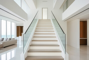 interior of new luxury house, staircase view from the second floor