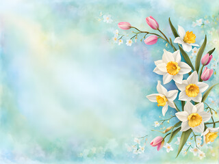 Fototapeta na wymiar spring-themed-floral-frame-encircling-empty-space-for-text-or-image-featuring-a-variety-of-blossom