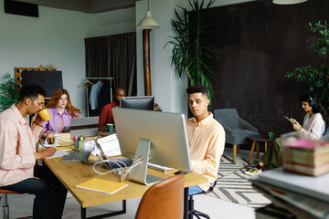 Creative small business casual setting colleague pc entrepreneur 