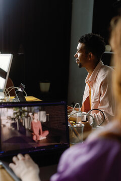 Digital employee contemplate thoughtful occupancy open-plan workspace