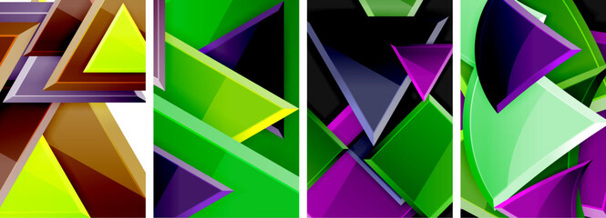 Glossy triangles geometric poster set for wallpaper, business card, cover, poster, banner, brochure, header, website