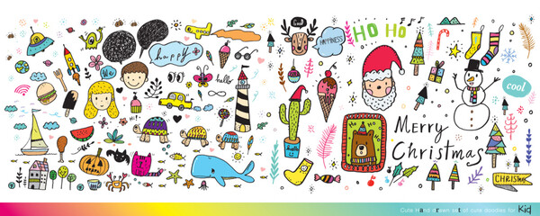 Collection of hand drawn cute doodles,Doodle children drawing,Sketch set of drawings in child style,Funny Doodle Hand Drawn,Page for coloring, cute animal