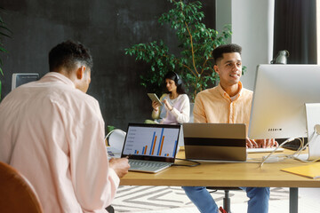 Marketing department digital occupation flexible workspace laptop pro