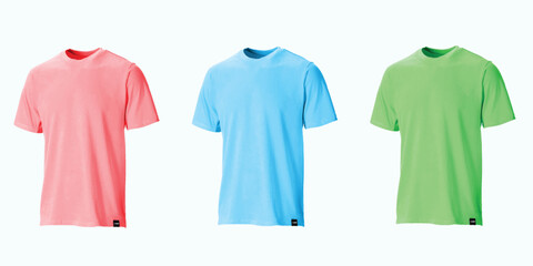 Colorful set of T-shirt template vector, front view.