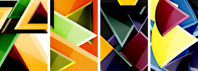 Glossy triangles geometric poster set for wallpaper, business card, cover, poster, banner, brochure, header, website
