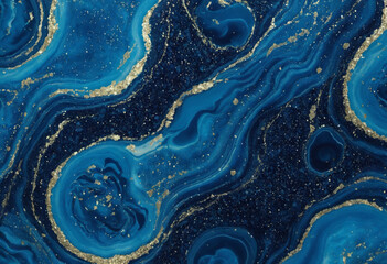 Navy Blue Geode Texture with Gold Accents - obrazy, fototapety, plakaty