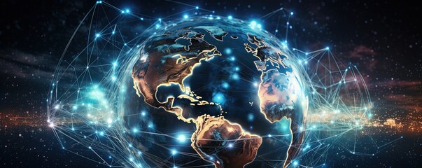 Communication technology and internet worldwide for business concept. Global world network connected and telecommunication on planet earth cryptocurrency