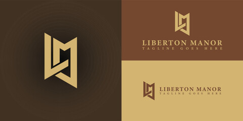 Abstract initial letter LM or ML logo in gold color isolated in multiple brown background colors applied for boutique hotel logo also suitable for the brands or companies have initial name ML or LM. - obrazy, fototapety, plakaty