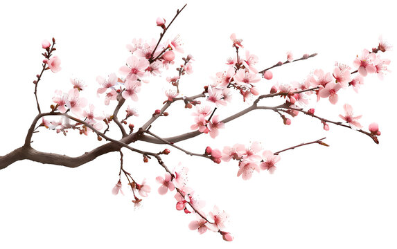Sakura branches on white background,created with Generative AI tecnology.