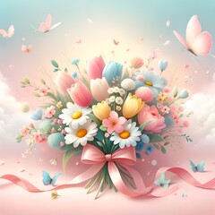 flower bouquet for mother's day background.generative ai
