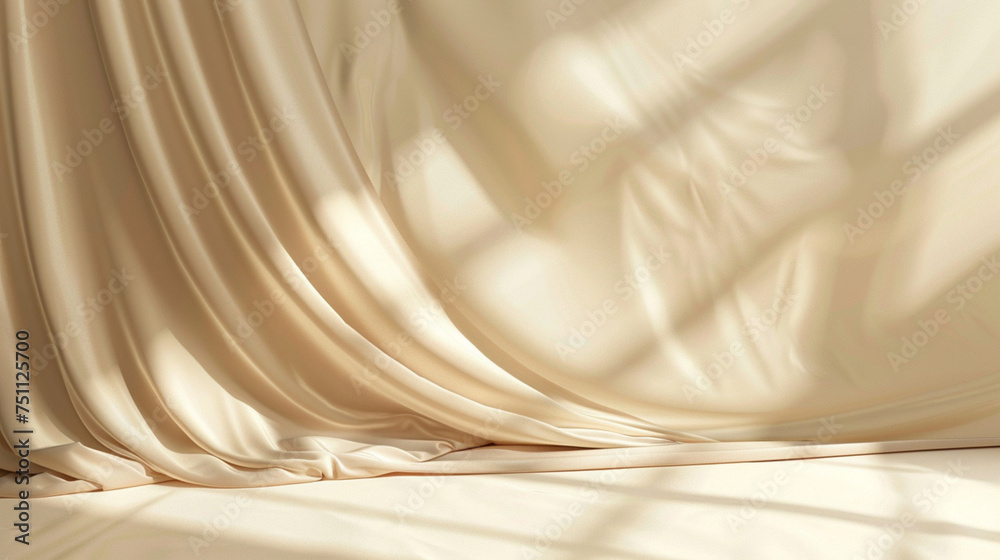 Poster empty curtains stage light on beige background for product display podium with generative ai.