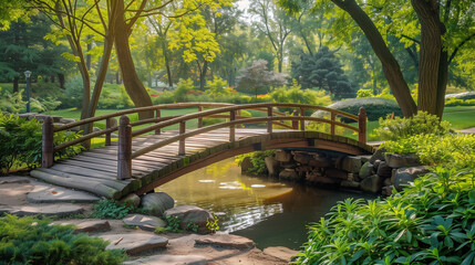 A small bridge in healthy park or garden for jogging, outdoor