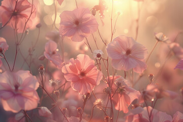 Beautiful flowers in the dawn rays of the sun