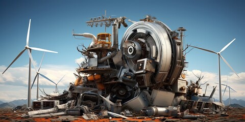 Fototapeta premium nonrenewable hardware of renewable energy. difficult to recycle composite mass produced items.