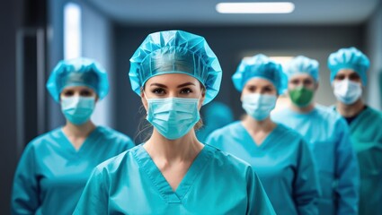 Portrait of female doctor in a protective cap and protective uniform