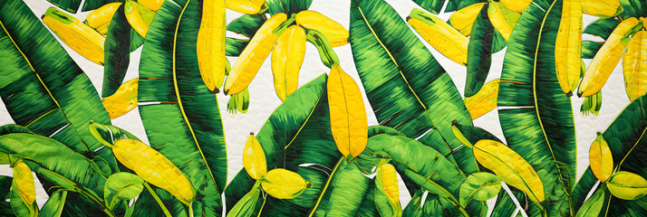 Strikingly Vibrant BQ Banana Quilt: Handcrafted Patchwork Manifesting Tropical Themes