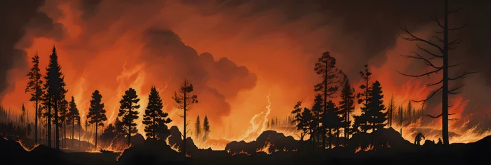Deurstickers Wildfire: Nature's Destructive Beauty - Unleashed Fury of Flaming Forest © Tom
