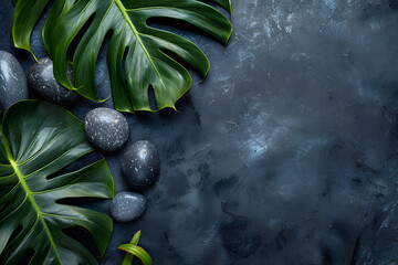 Spa Treatment Ambience with Candlelit Stones and Leaves Amidst Rustic Shades and Smokey Hues