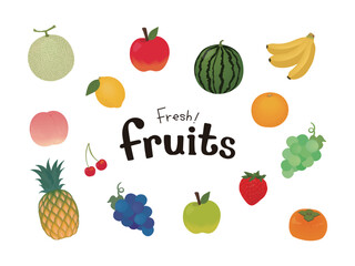 
おしゃれなフルーツのイラストセット
