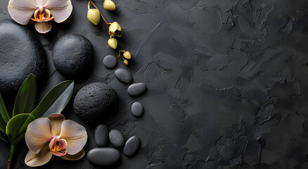 Spa Treatment Ambience with Candlelit Stones and Leaves Amidst Rustic Shades and Smokey Hues