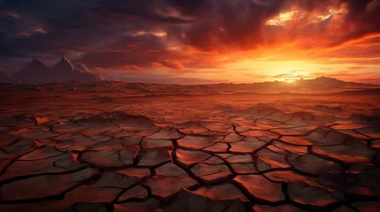 Gordijnen dramatic sunset over cracked earth. Desert landscape © CREATIVE STOCK
