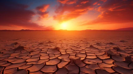 Foto auf Acrylglas Bordeaux dramatic sunset over cracked earth. Desert landscape