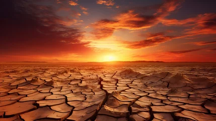 Rolgordijnen dramatic sunset over cracked earth. Desert landscape © CREATIVE STOCK