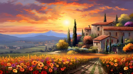Papier peint photo autocollant rond Toscane Sunset in Tuscany, Italy. Panoramic image
